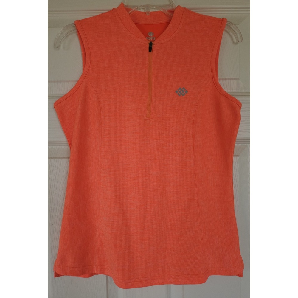 Mofiz Women Athletic Sleeveless Top Small Orange 1/4 Zip Golf Tennis Pickle Ball